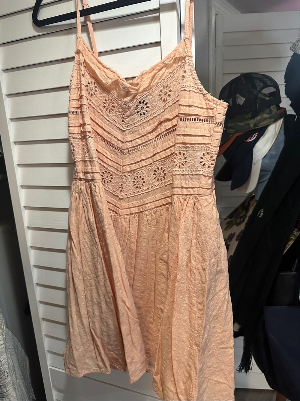 Women’s Peach Lace Sundress with Spaghetti Straps